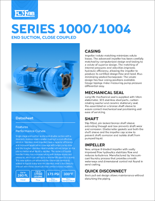 FloFab's HVAC Pumps 1000/1004 End Suction, Close Coupled Pump Datasheet Thumbnail