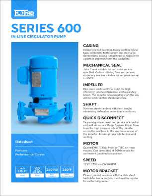 FloFab's HVAC Pumps 600 In-Line Circulator Pump Datasheet