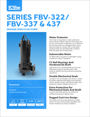 FloFab's Plumbing Pumps FBV-322, 337, 437 Sewage Non Clog Pump Datasheet Thumbnail