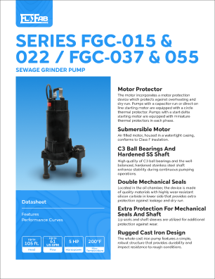 FloFab's Plumbing Pumps FGC-015, 022, FGC-037, 055 Sewage Grinder Pump Datasheet Thumbnail