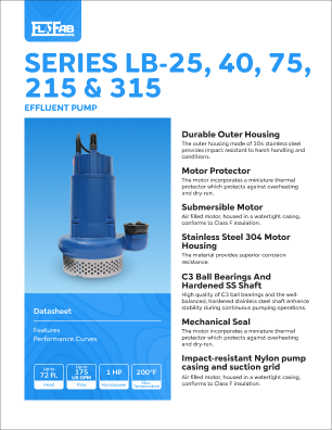 FloFab's Plumbing Pumps LB-25, 40, 75, 215, 316 Effluent Pump Datasheet Thumbnail