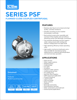 FloFab's Plumbing Pumps PSF Flanged Close Coupled Centrifugal Pump Datasheet Thumbnail
